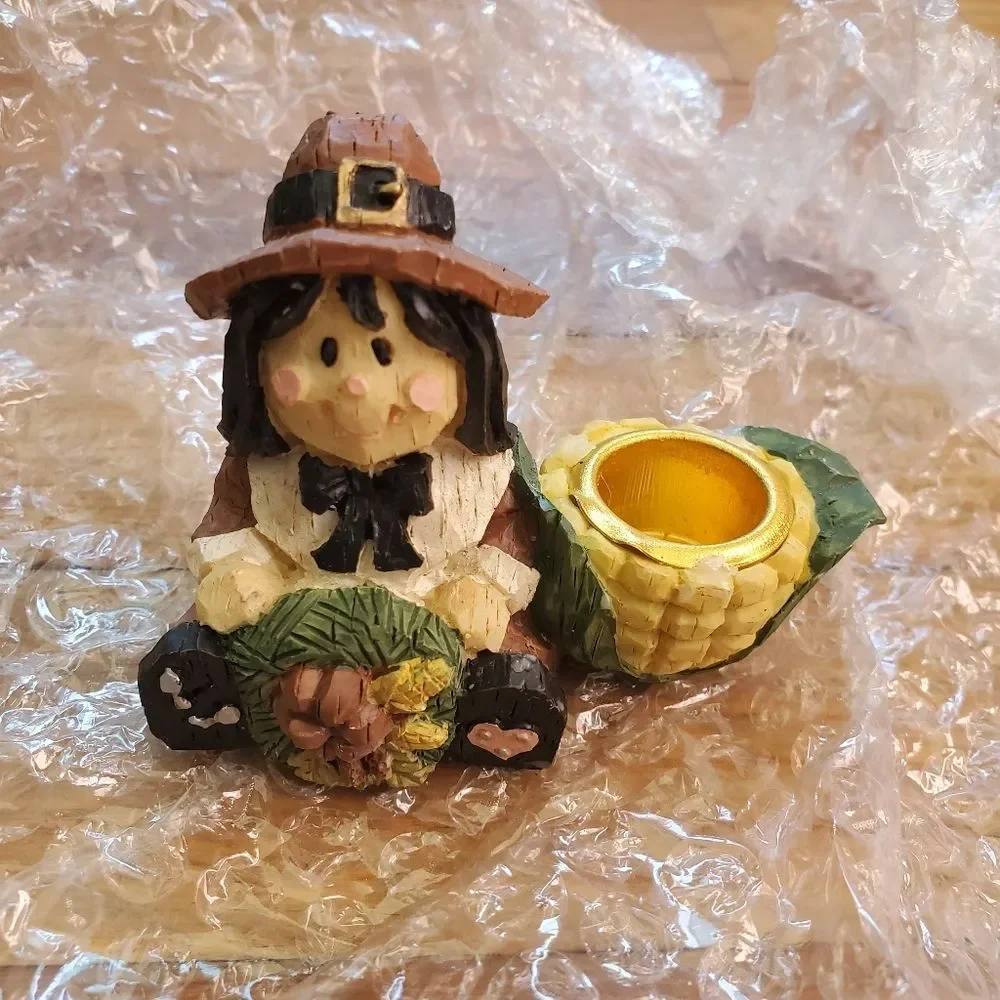 Vintage‎ fall Thanksgiving cast resin hand painted candle holder